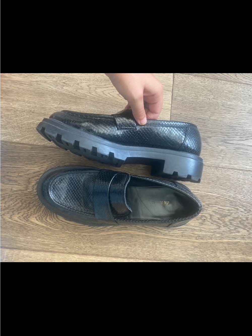 Vintage ZARA Women’s Black Textured Loafers - Modern Lug Sole